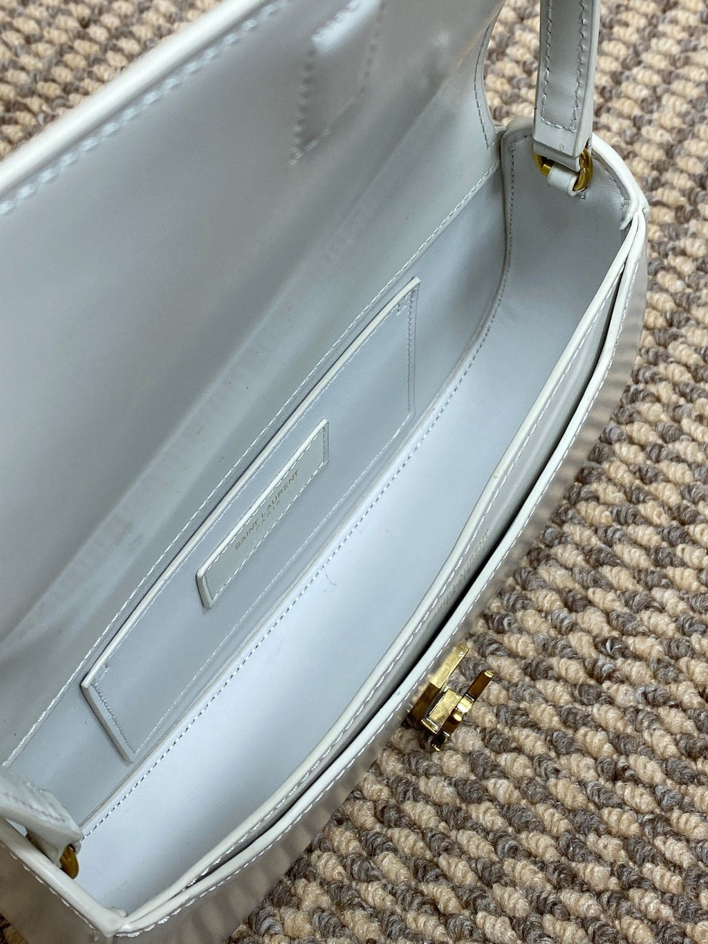 VOLTAIRE IN BOX SHOULDER BAG 21 IN WHITE CALFSKIN GOLD METALLIC
