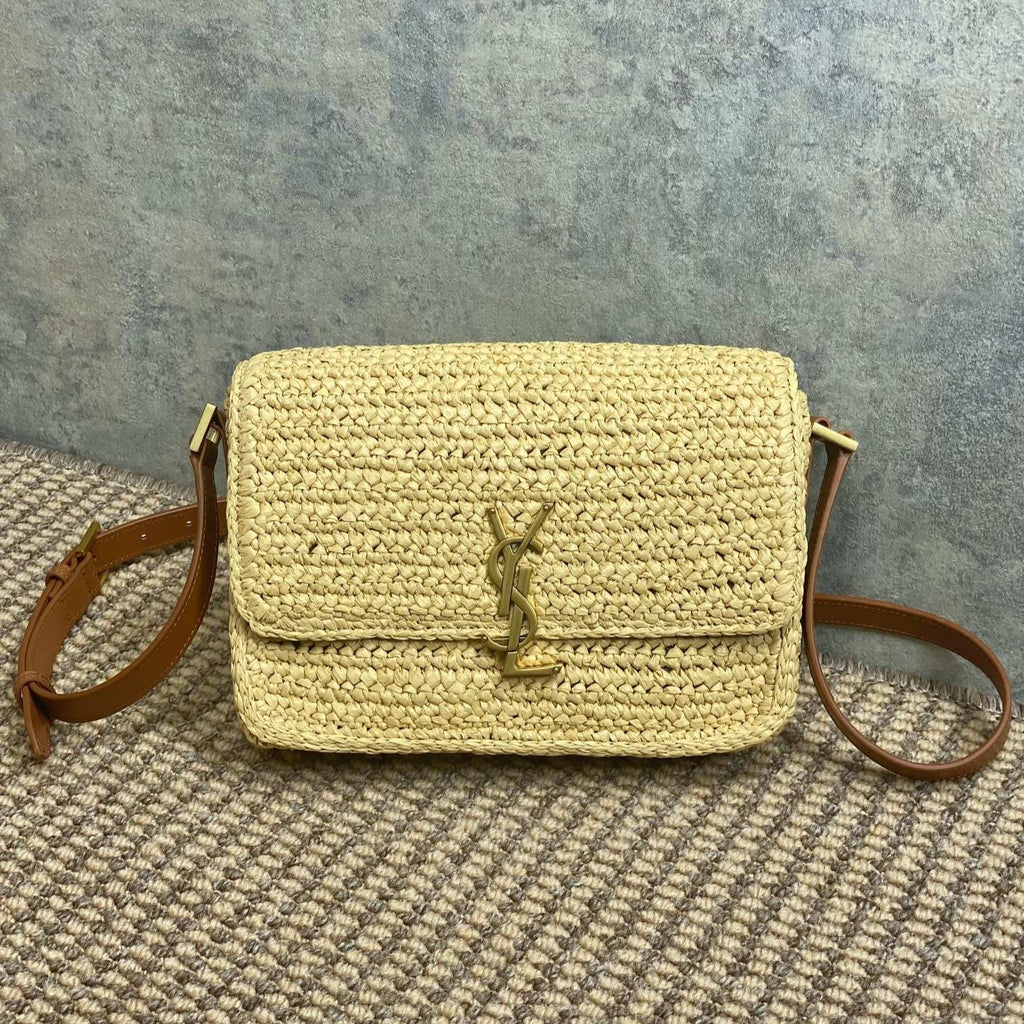 SOLFERINO MEDIUM CROSSBODY BAG 23 IN BEIGE MIX BROWN RAFFIA