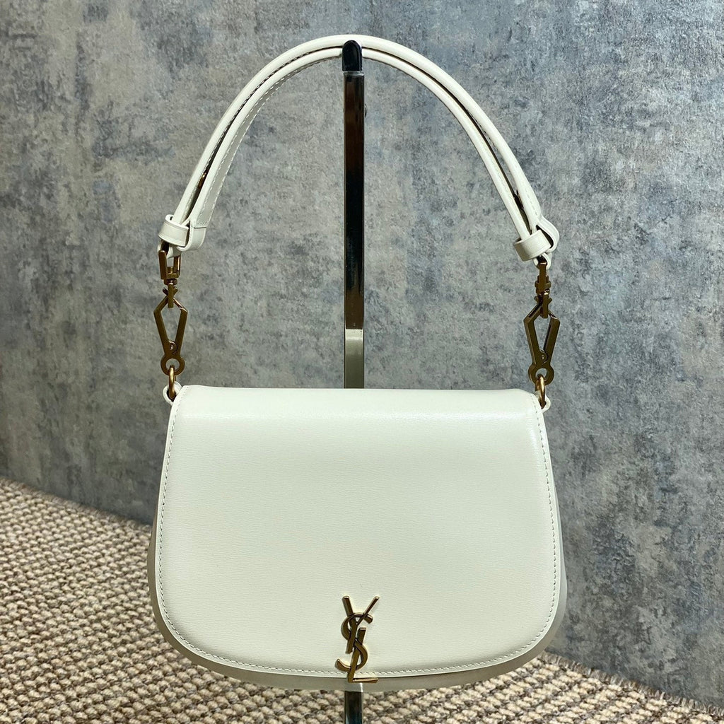 VOLTAIRE TOP HANDLE IN BOX 21 IN WHITE CALFSKIN GOLD HARDWARE