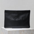 POUCH 30 IN BLACK CALFSKIN WITH EMBOSSED LOGO