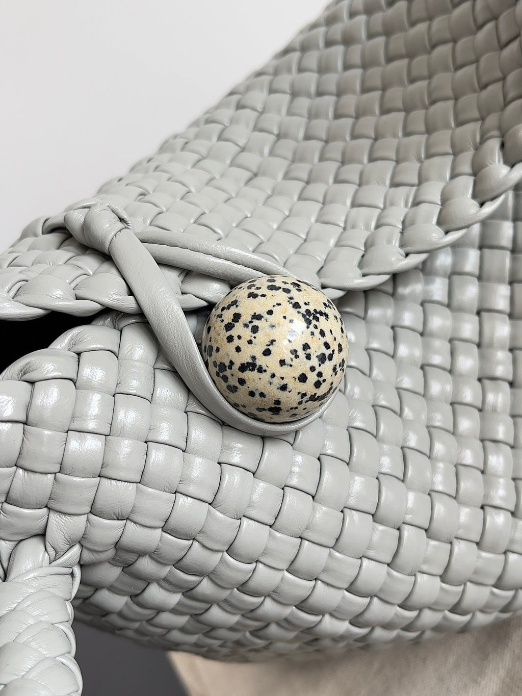 TOSCA SHOULDER BAG 27 IN AGATE GREY LAMBSKIN WITH DALMATA STONE DETAIL