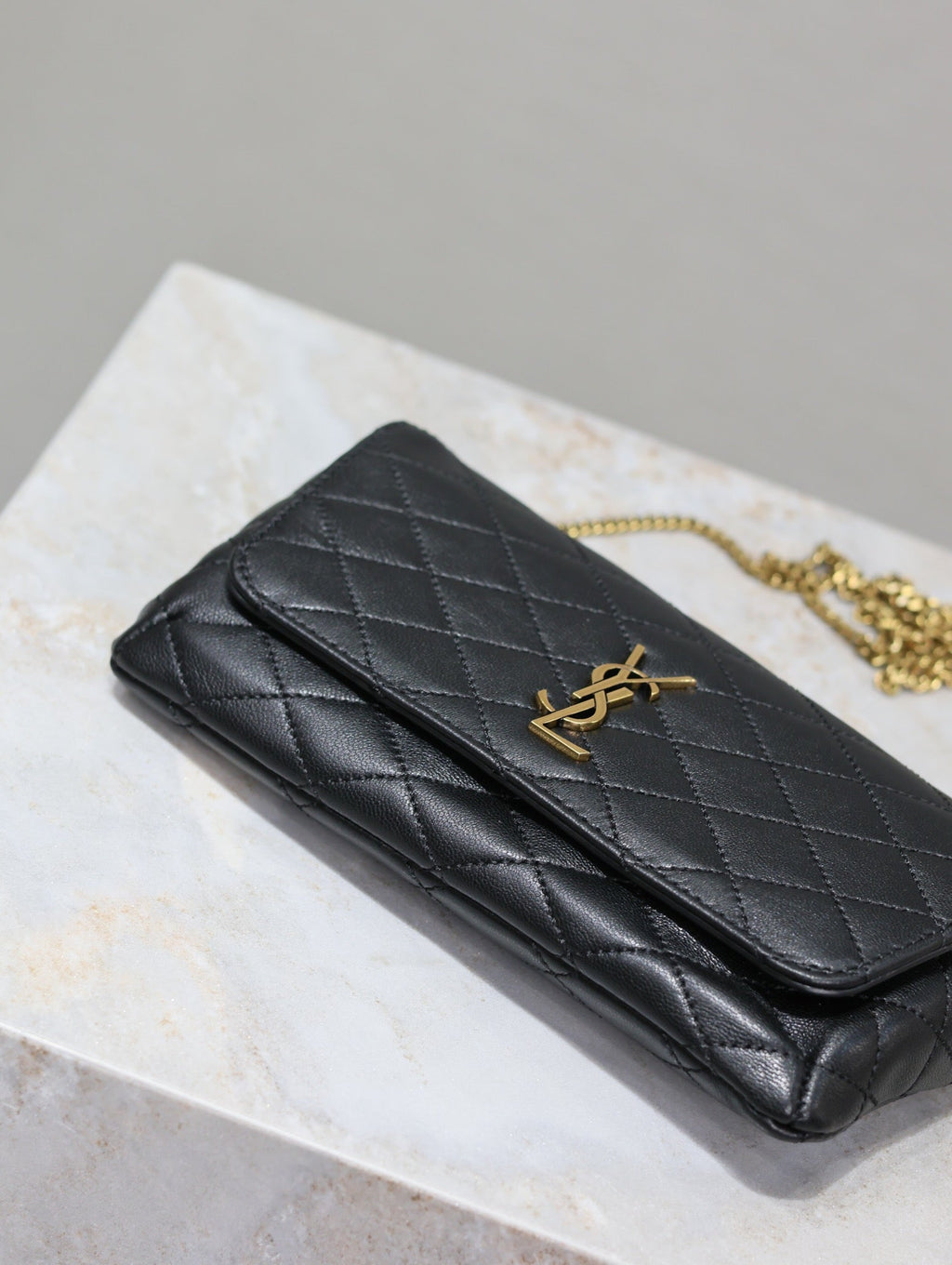 YSL 25S SAINT LAURENT GABY 19 IN BLACK QUILTED CALFSKIN GOLD HARDWRE