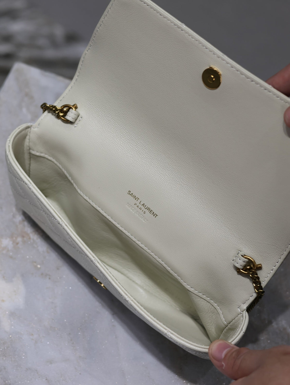YSL 25S SAINT LAURENT GABY 19 IN BLANC VINTAGE QUILTED CALFSKIN GOLD HARDWRE