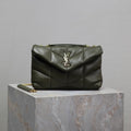 YSL 25S LOULOU PUFFER MINI 23 IN DARK OLIVE CALFSKIN GOLD HARDWRE