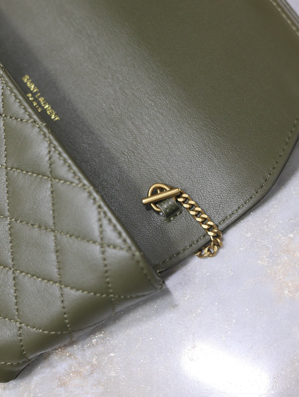 YSL 25S SAINT LAURENT GABY 19 IN DARK OLIVE QUILTED CALFSKIN GOLD HARDWRE