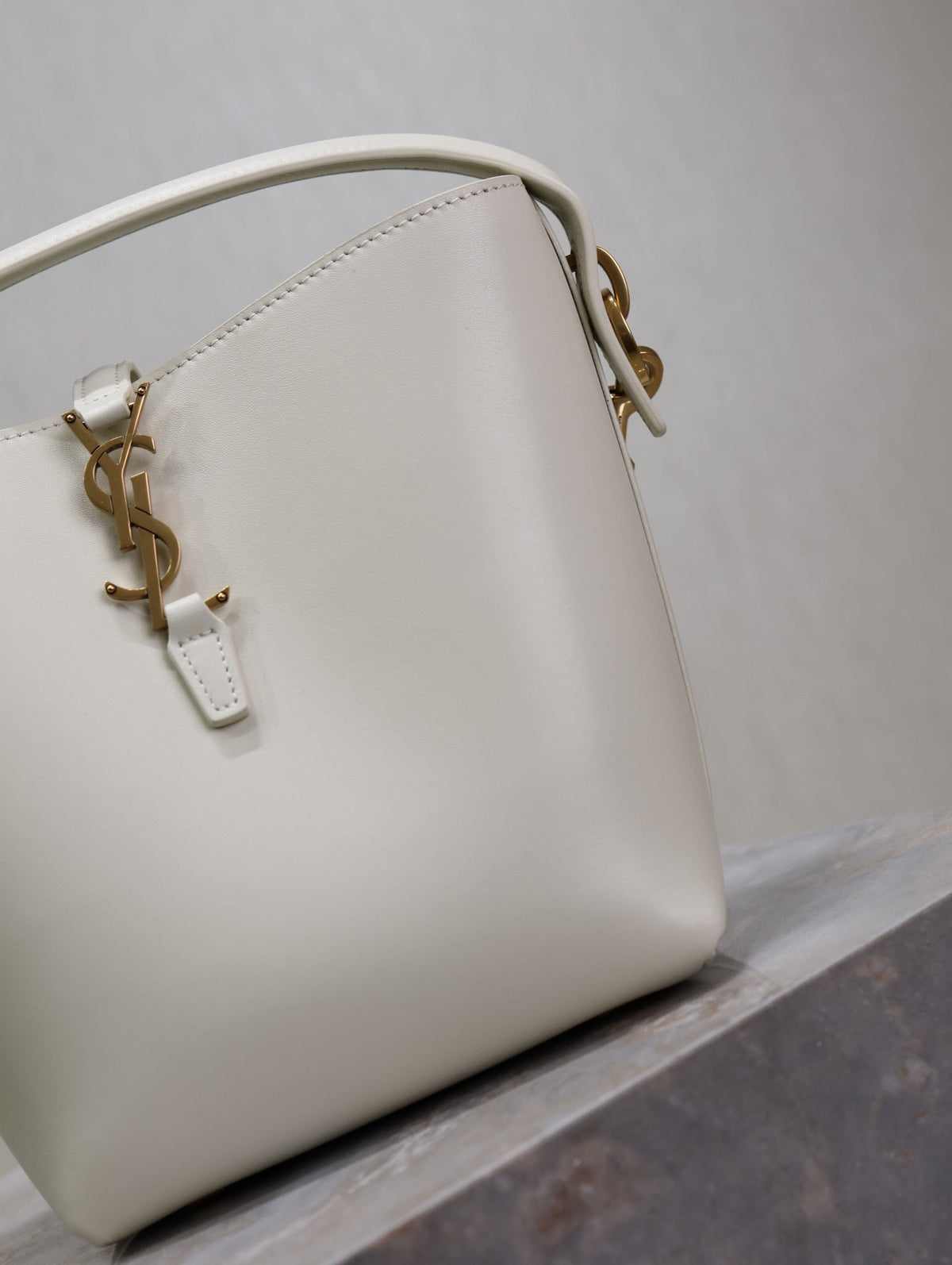 YSL 25S LE 37 BAG 20 IN DUSTY GRAY CALFSKIN GOLD HARDWRE