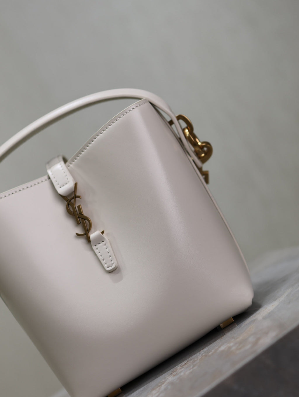 YSL 25S LE 37 MINI 15 IN DUSTY GRAY CALFSKIN GOLD HARDWRE