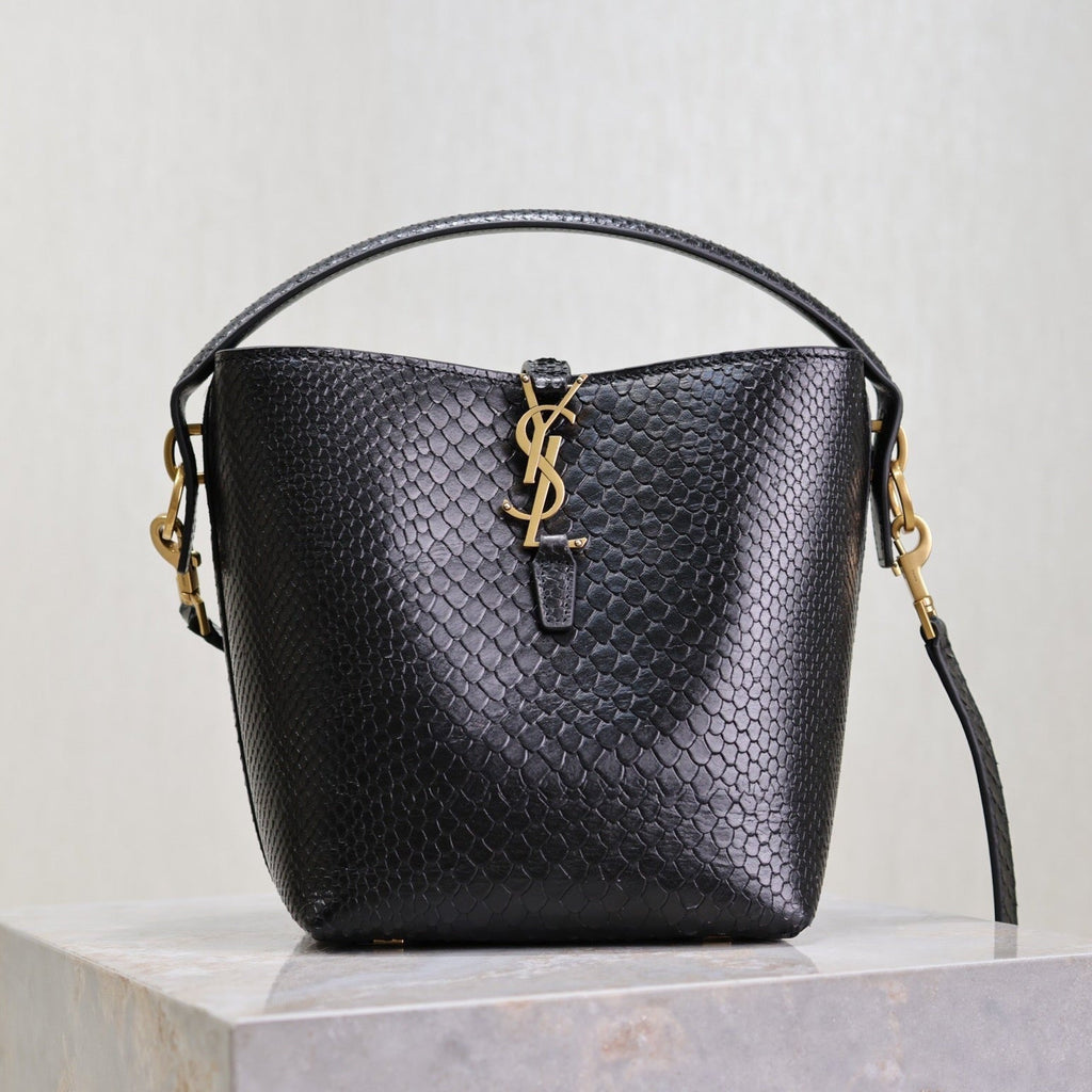 YSL 25S LE 37 20 IN BLACK SNAKE EMBOSSED CALFSKIN GOLD HARDWRE