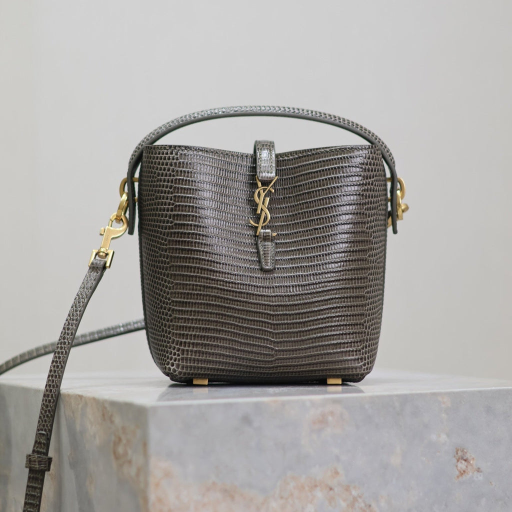 YSL 25S LE 37 MINI 15 IN BROWN LIZARD PATTERN CALFSKIN GOLD HARDWRE