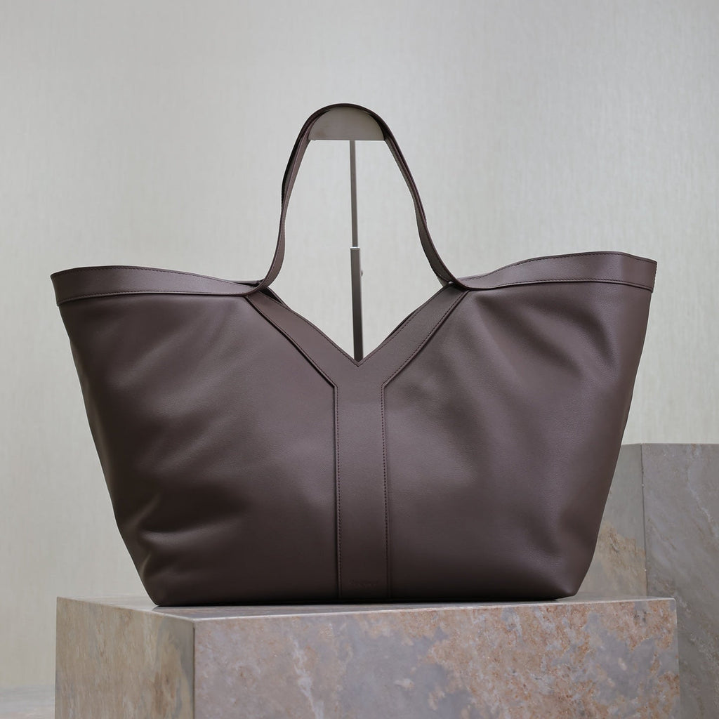 YSL 25S Y TOTE 50 IN PURPLE BROWN CALFSKIN GOLD HARDWRE