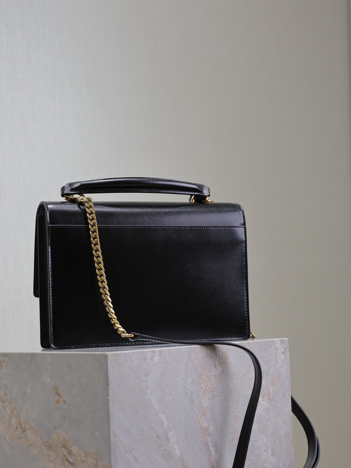 YSL 25S SUNSET MM 25 IN BLACK CALFSKIN AND CARAMEL SUEDE GOLD HARDWRE