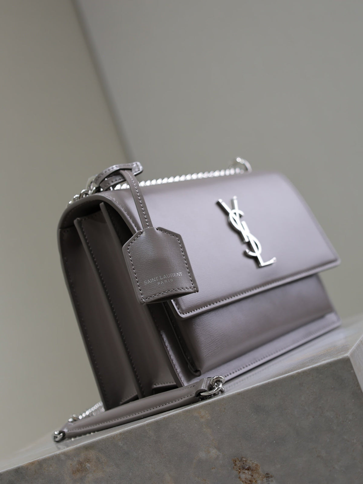 YSL 25S SUNSET BAG 22 IN DARK PURPLE CALFSKIN SILVER HARDWRE