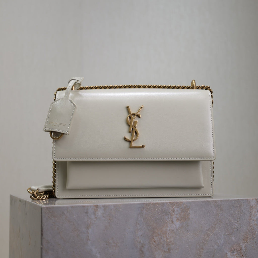 YSL 25S SUNSET BAG 22 IN IVORY CALFSKIN GOLD HARDWRE