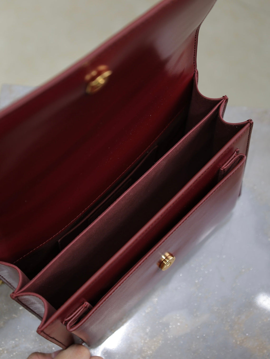 YSL 25S SUNSET BAG 22 IN CRIMSON RED CALFSKIN GOLD HARDWRE