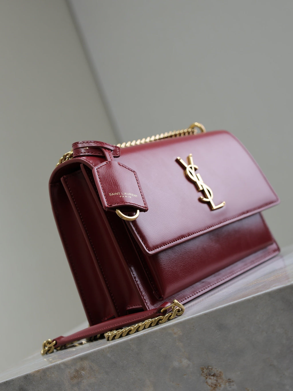 YSL 25S SUNSET BAG 22 IN CRIMSON RED CALFSKIN GOLD HARDWRE