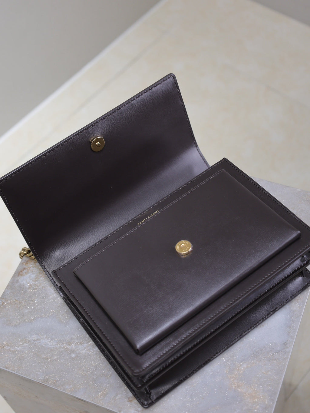 YSL 25S SUNSET BAG 22 IN DARK PURPLE CALFSKIN GOLD HARDWRE