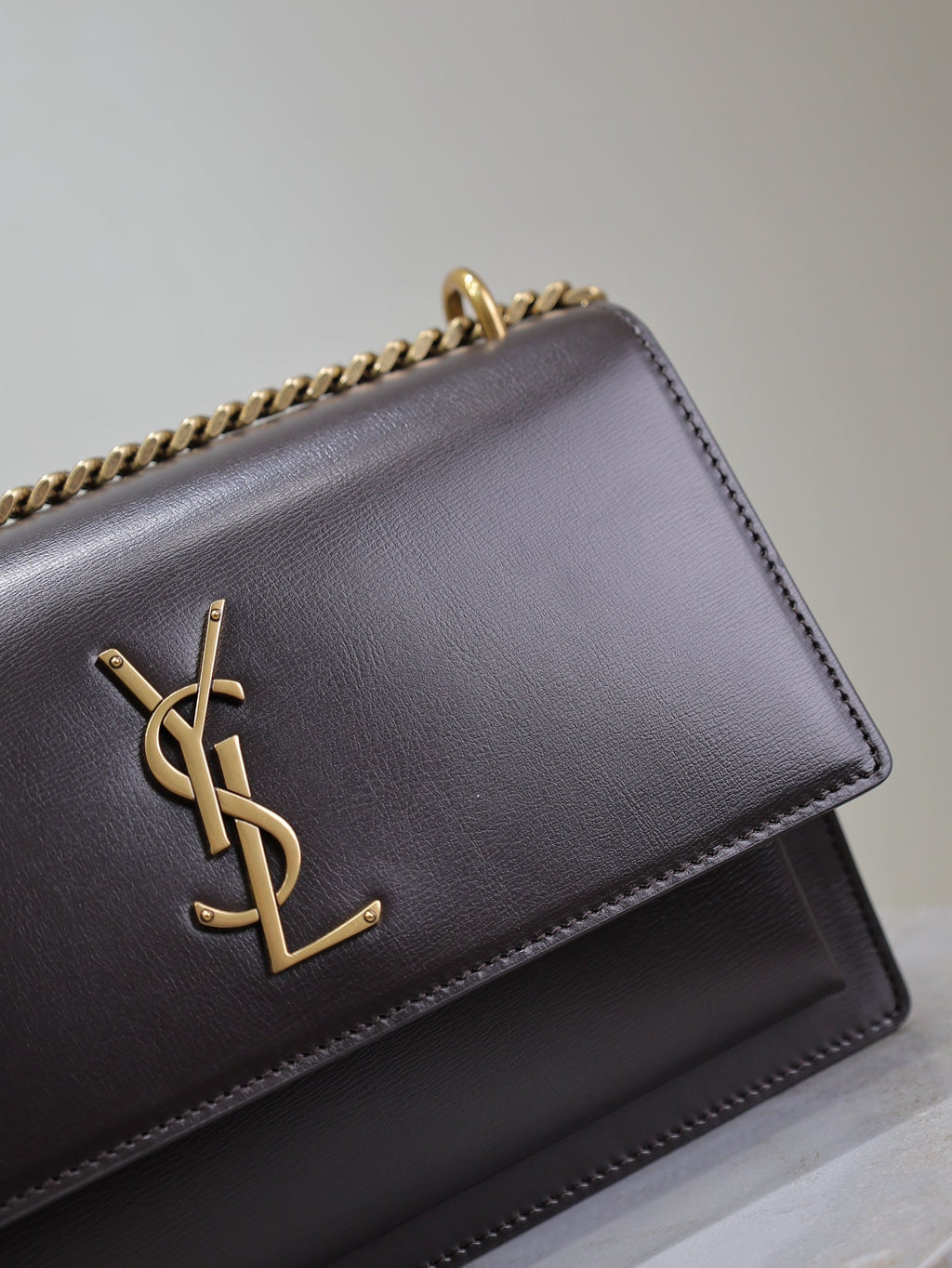 YSL 25S SUNSET BAG 22 IN DARK PURPLE CALFSKIN GOLD HARDWRE