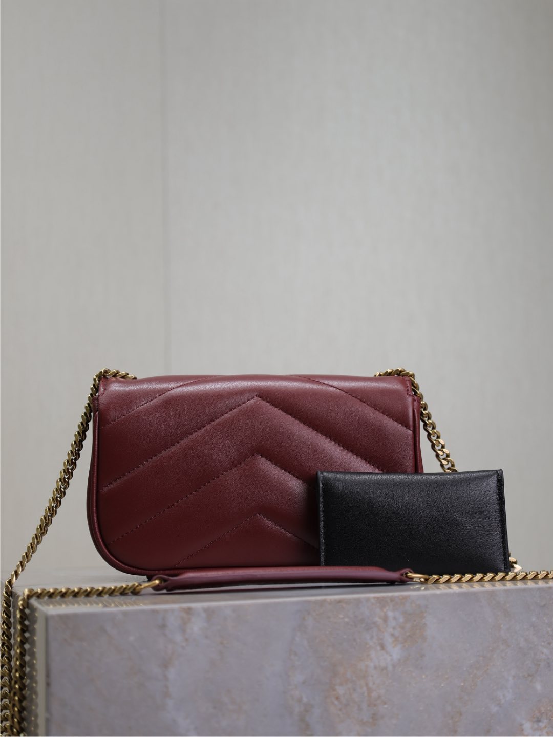 LOULOU MINI 20 IN BURGUNDY RED SHEEPSKIN GOLD HARDWARE
