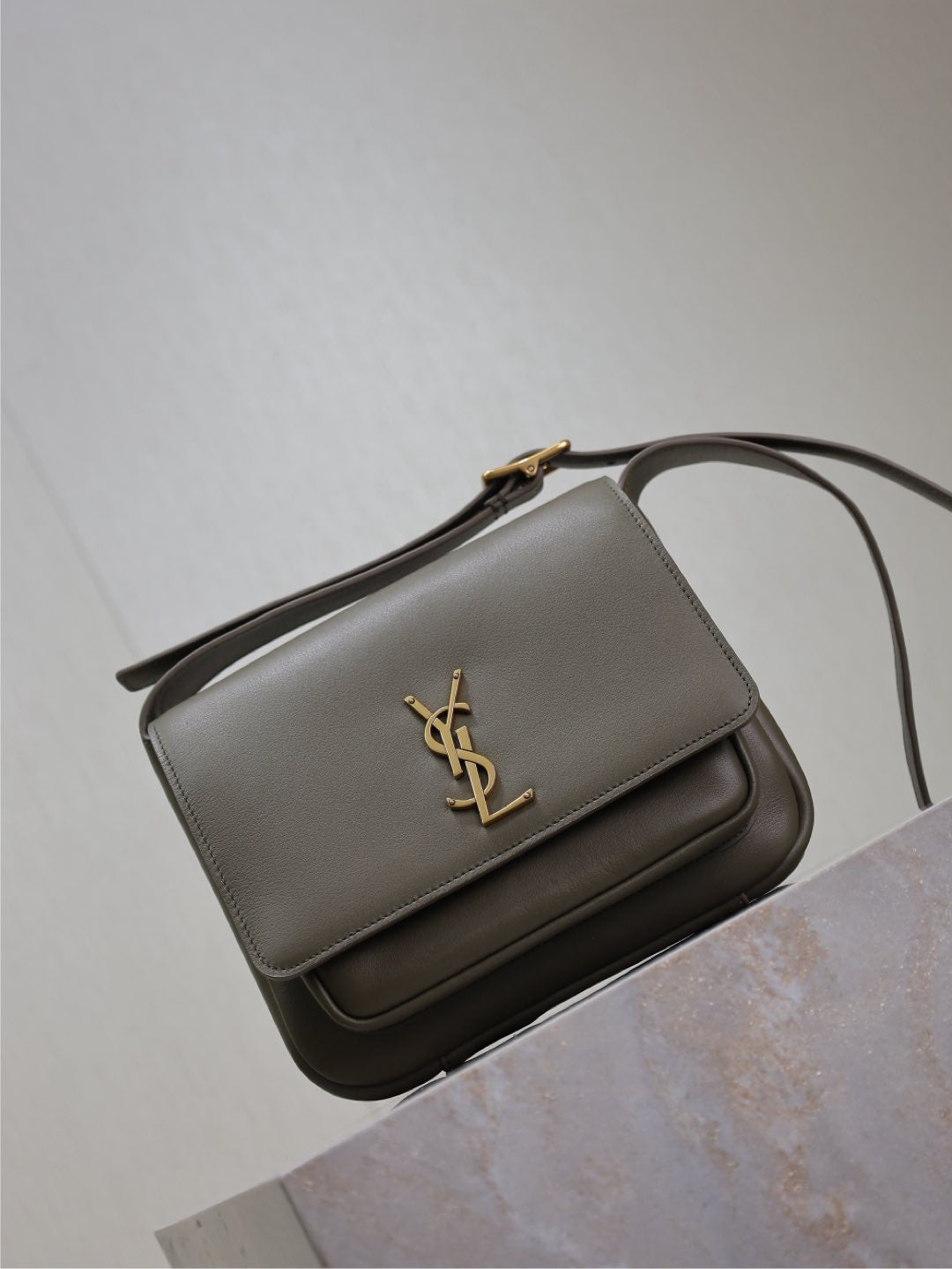 YSL 25S NIKI BABY 22 IN DARK OLIVE BROWN CALFSKIN GOLD HARDWRE