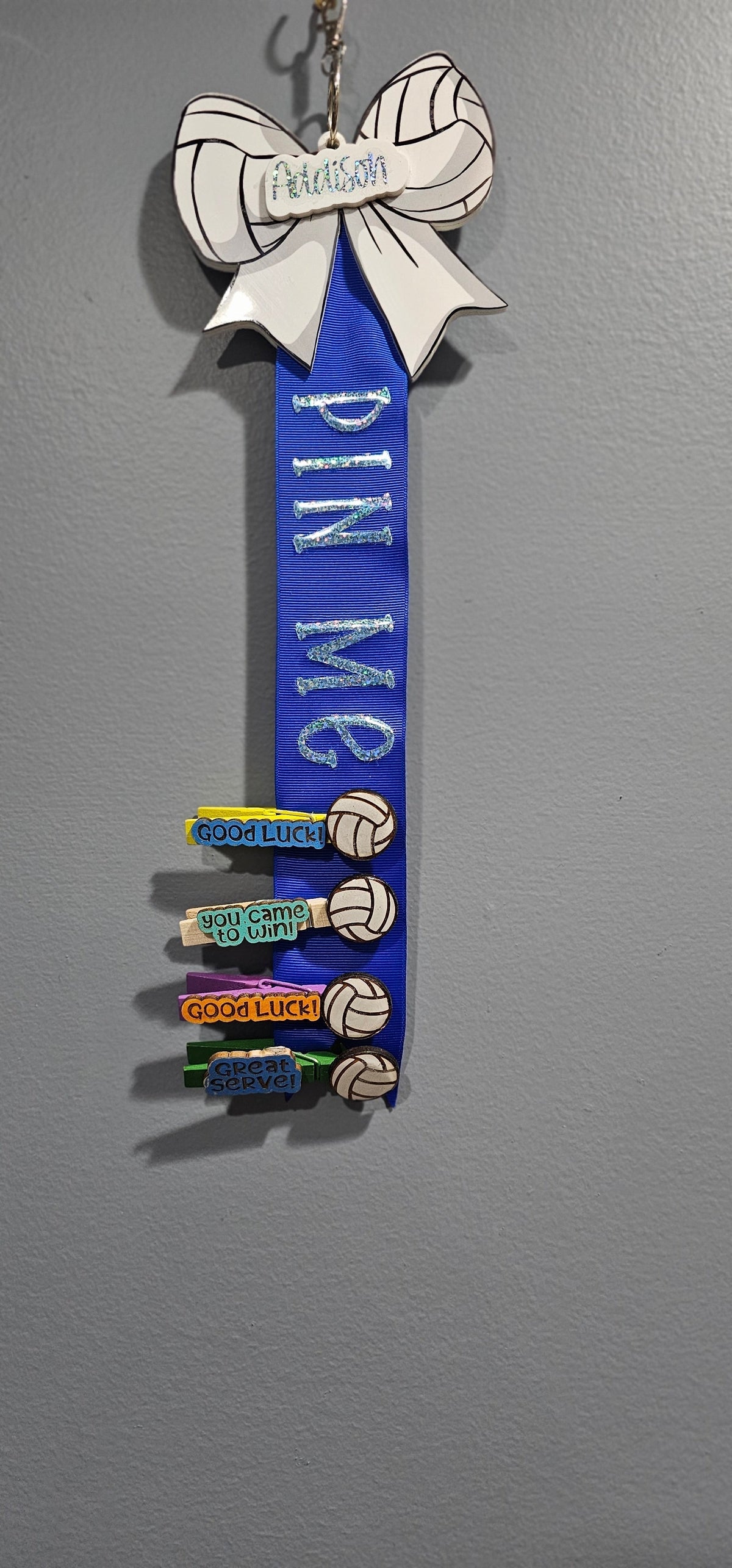 Pin Me Volleyball  Clothespin Clip Holder bag tag