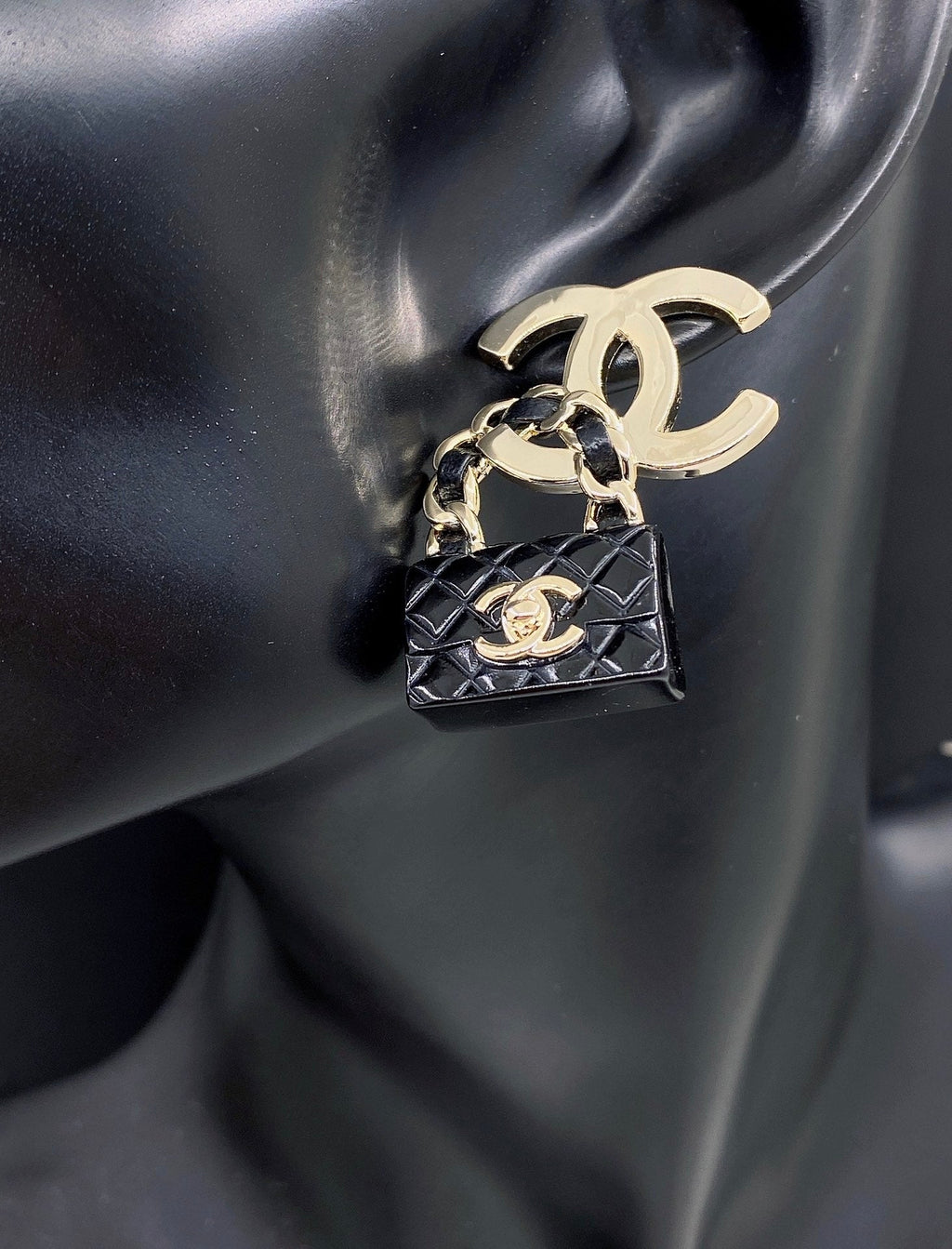 18K  Chanel Bag Drop Earrings